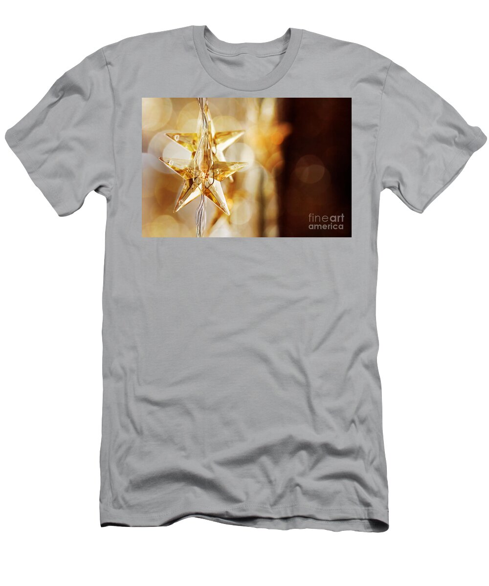 Abstract T-Shirt featuring the photograph Golden Christmas stars #1 by Kati Finell