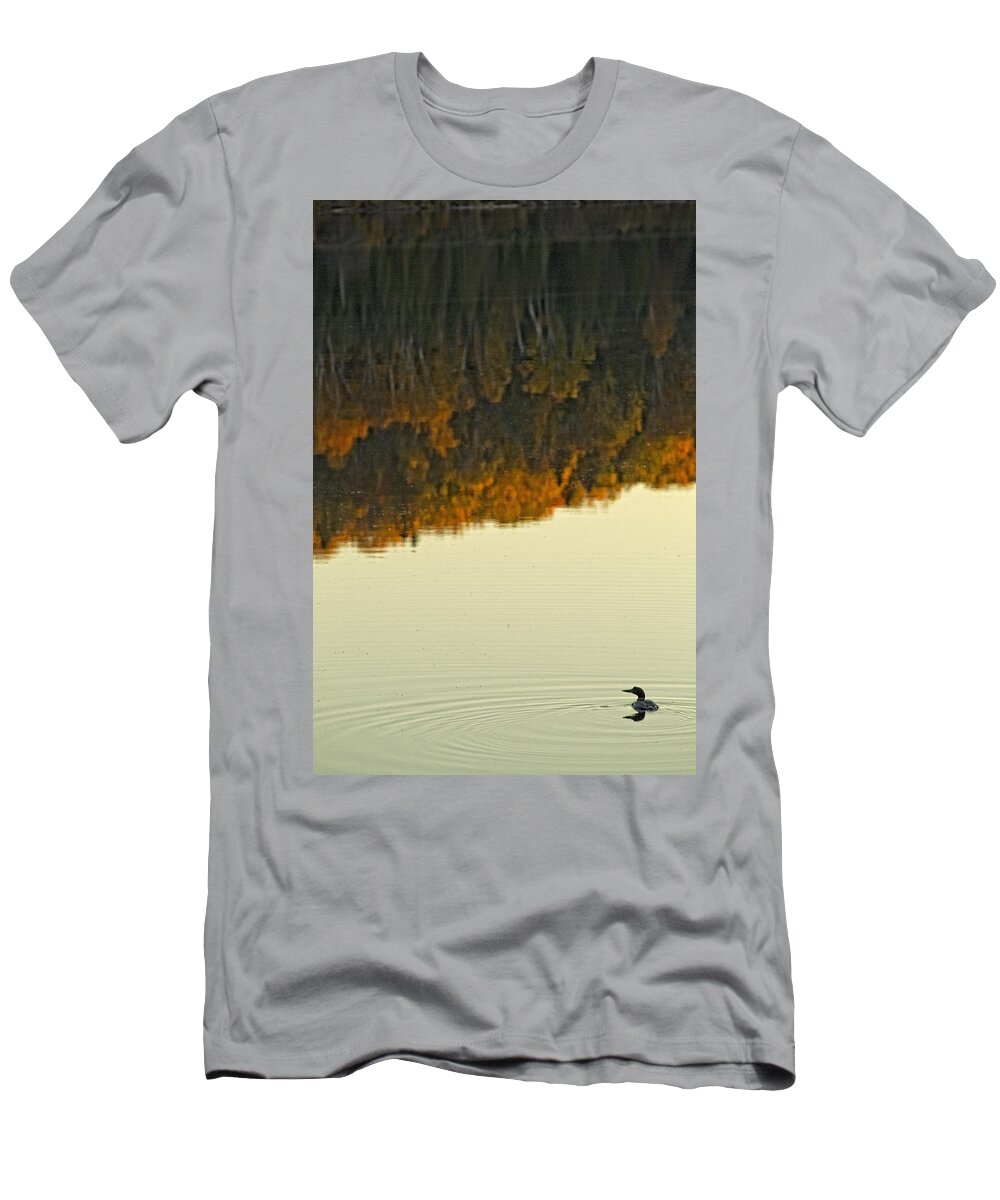 Light T-Shirt featuring the photograph Loon In Opeongo Lake With Reflection #1 by Robert Postma