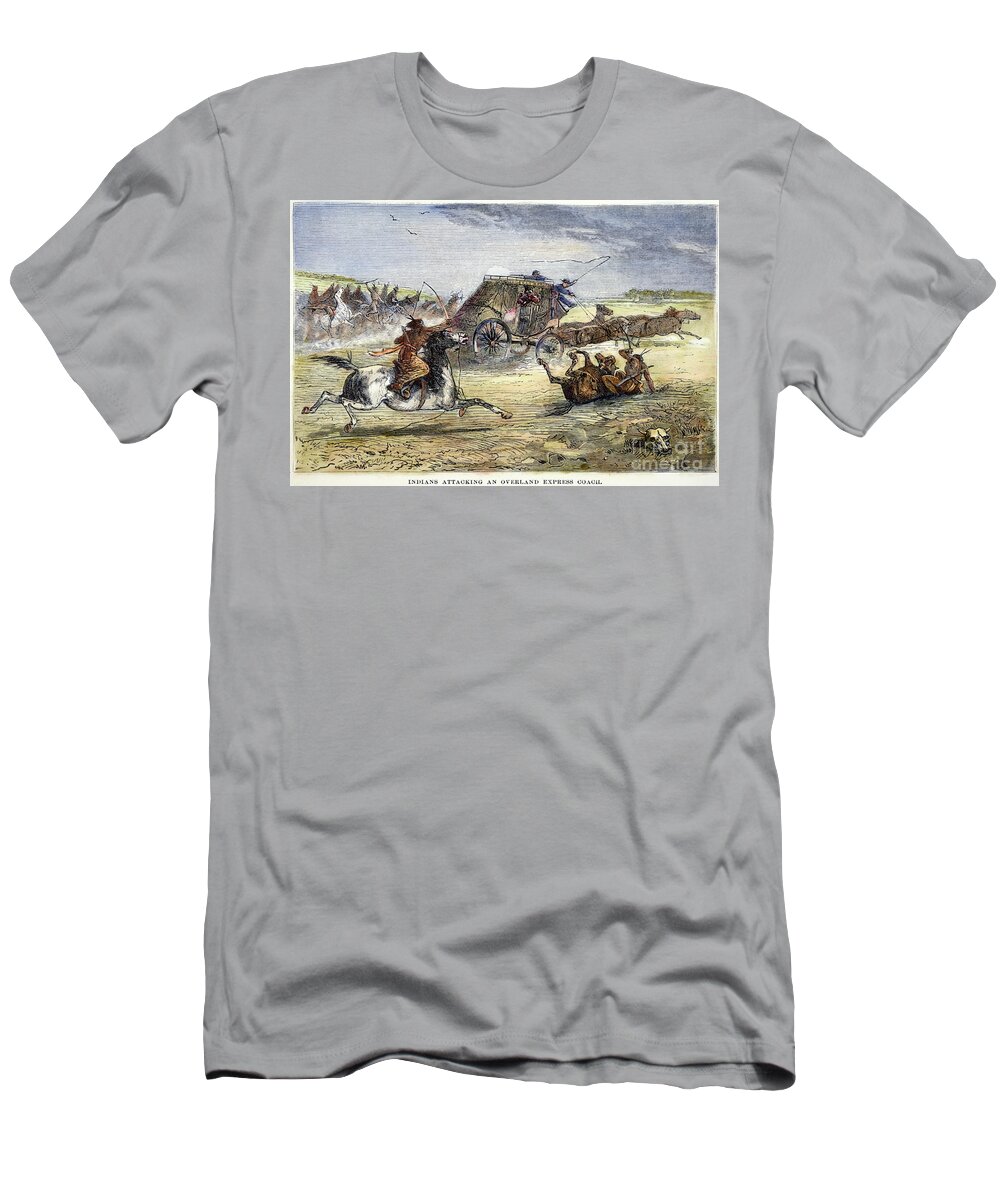1860s T-Shirt featuring the photograph Native American Attack On Coach #1 by Granger