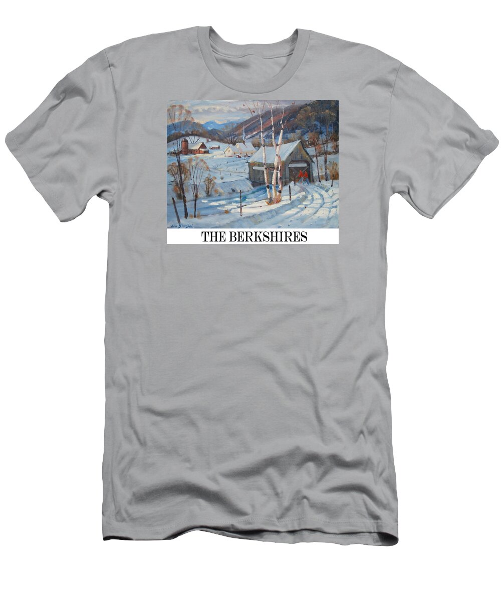Covered Bridge. The Berkshires. Winter T-Shirt featuring the painting the Berkshires #2 by Len Stomski