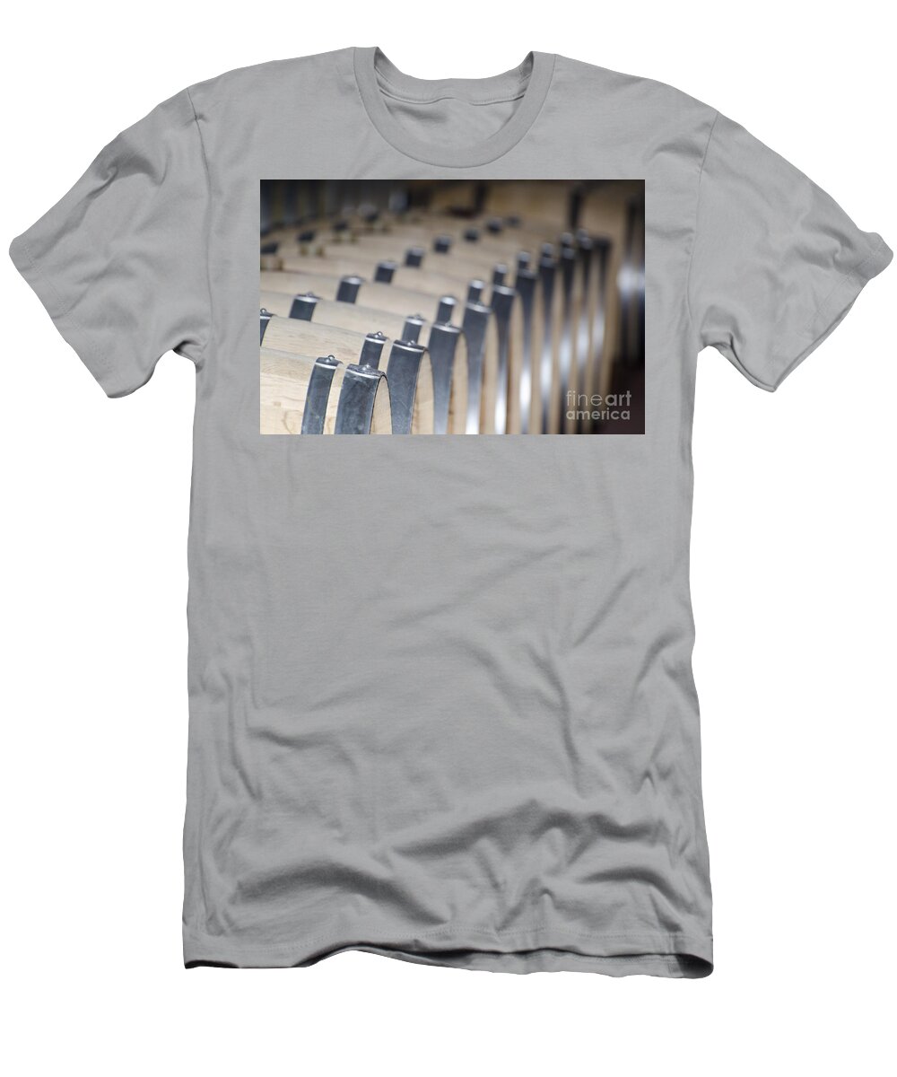 Wine Barrel T-Shirt featuring the photograph Wine barrels in line #1 by Mats Silvan