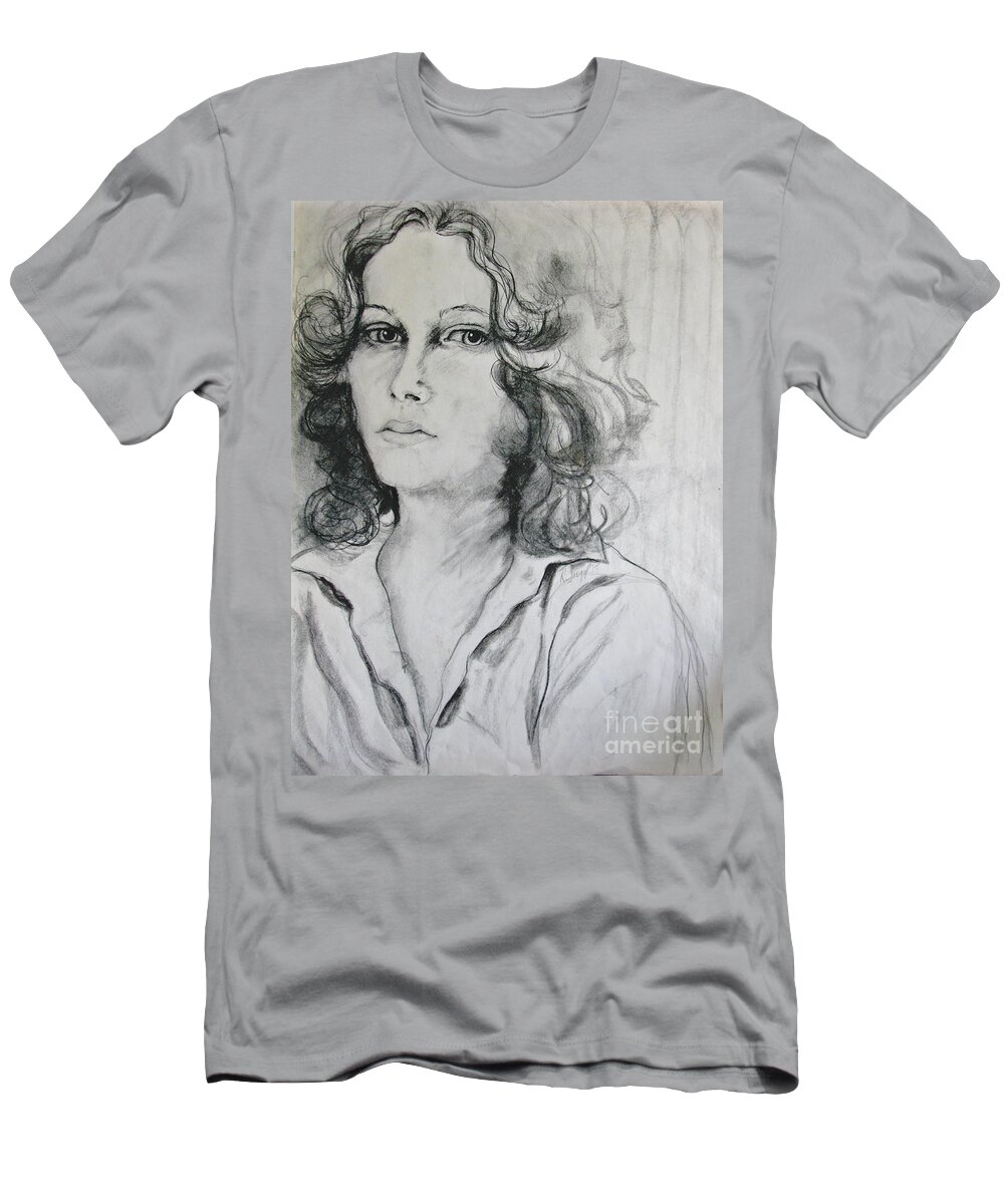 Portrait T-Shirt featuring the drawing A Look Within by Rory Siegel