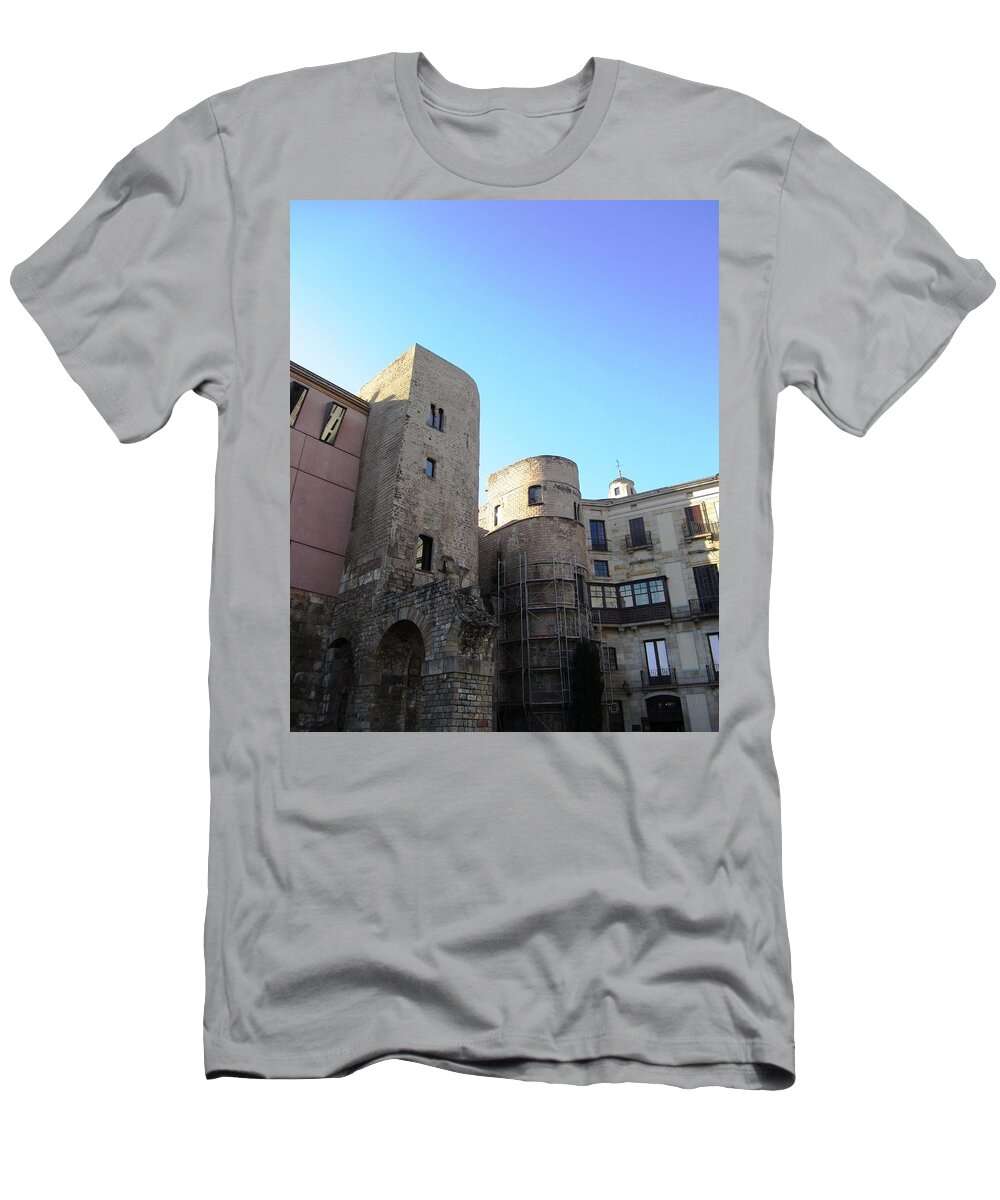 Barcelona T-Shirt featuring the photograph Ancient Brick Building Architecture in Barcelona Spain by John Shiron