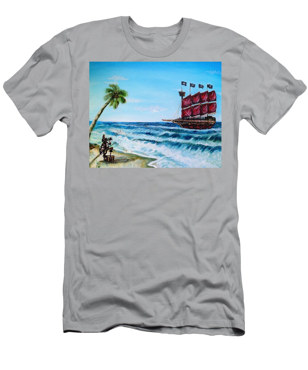Pirate T-Shirt featuring the painting Argh 'bout time Mateys by Shana Rowe Jackson