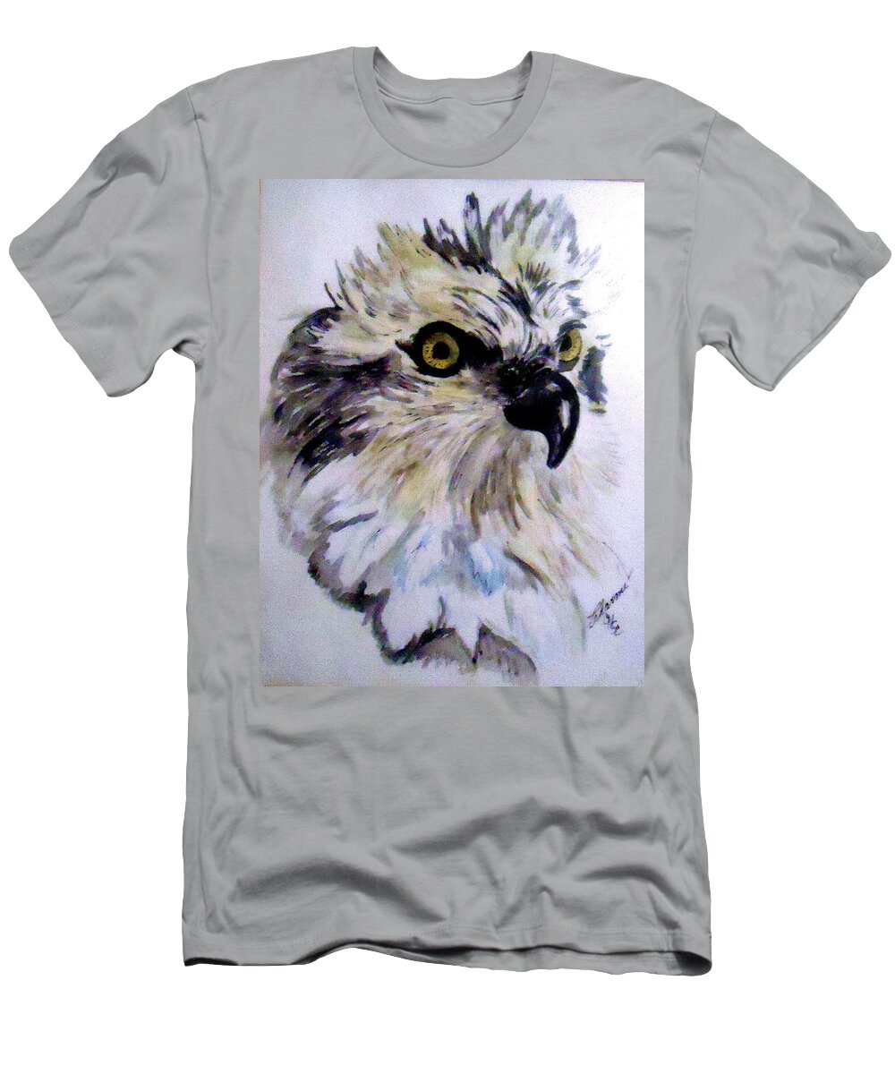A Bald Eagle I Drew In Pen And Ink With A Little Watercolor To Give It Some Color T-Shirt featuring the mixed media Bald Eagle by Charme Curtin