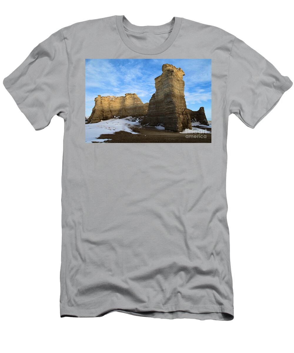 Monument Rocks T-Shirt featuring the photograph Blue Skies At Monument Rocks by Adam Jewell