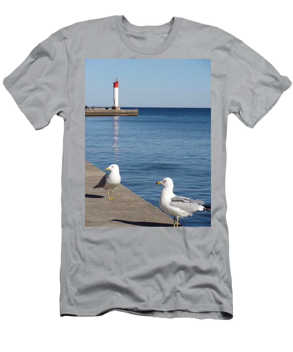 Bronte T-Shirt featuring the photograph Bronte Lighthouse Gulls by Laurel Best