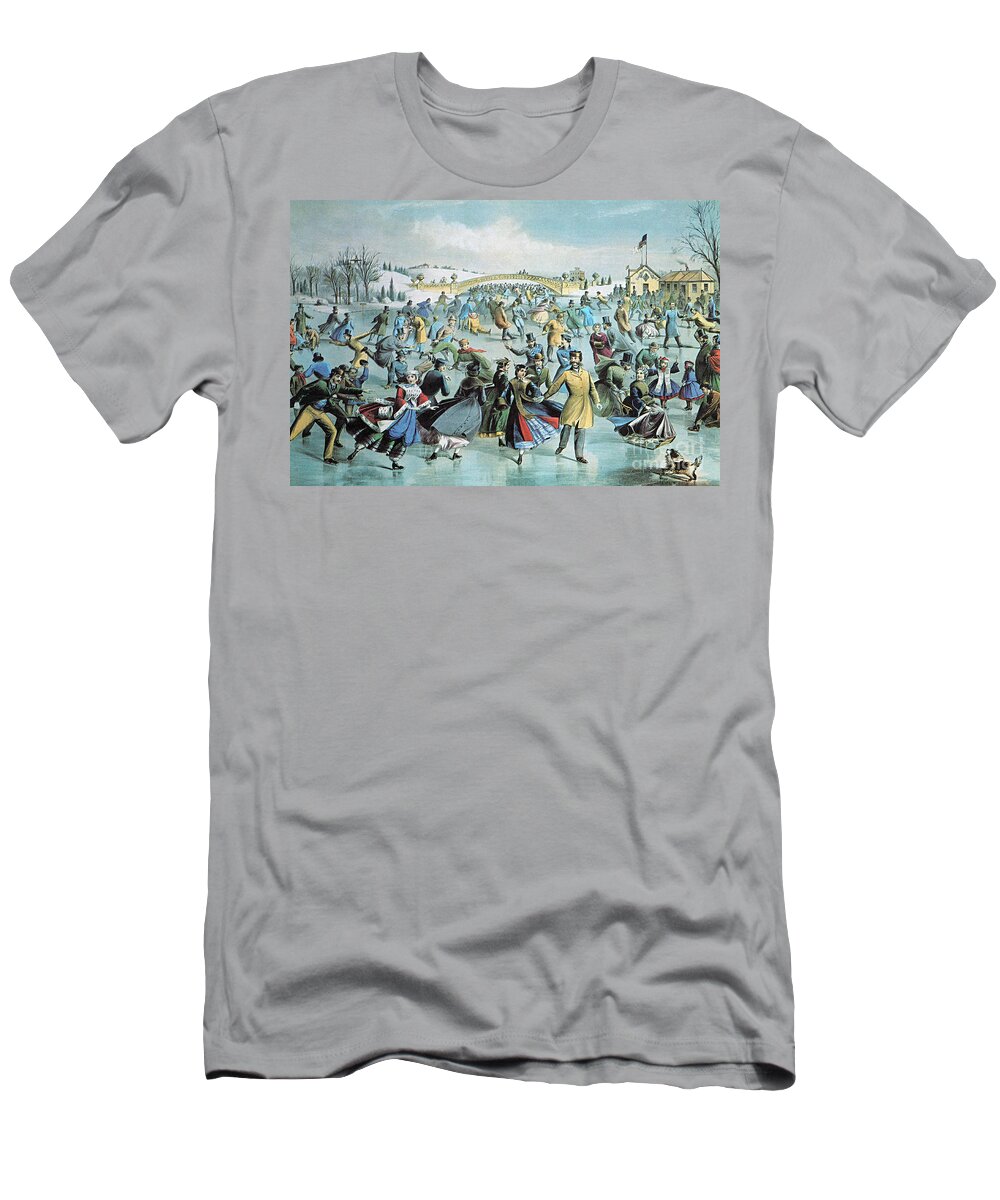 Currier & Ives T-Shirt featuring the photograph Central Park Skating Pond New York by Photo Researchers