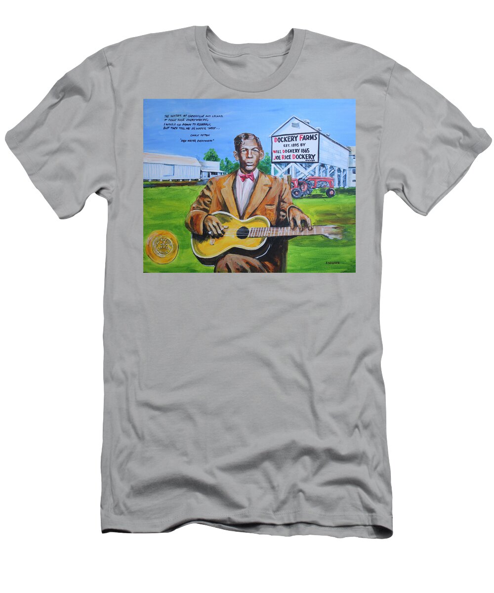 Charlie Patton T-Shirt featuring the painting Charlie Patton by Karl Wagner