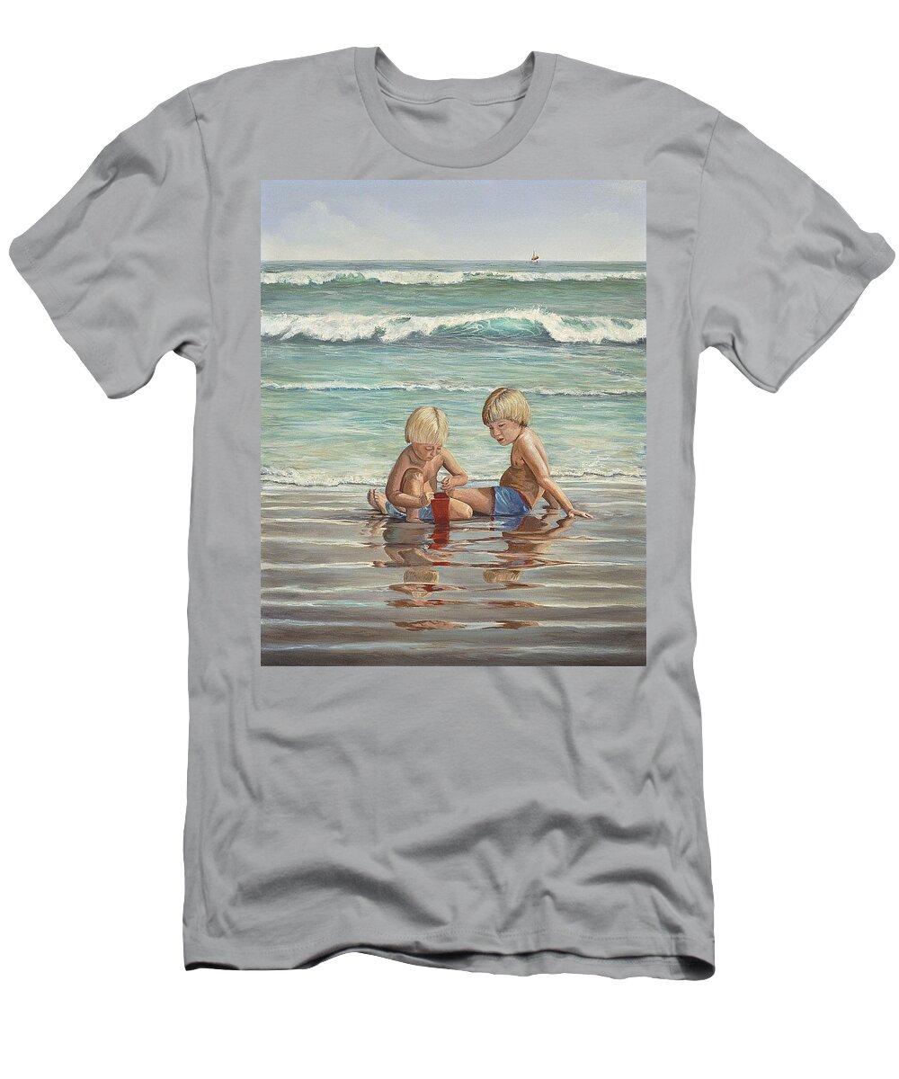 Sea T-Shirt featuring the painting Cocoa Beach Sandcastles by AnnaJo Vahle