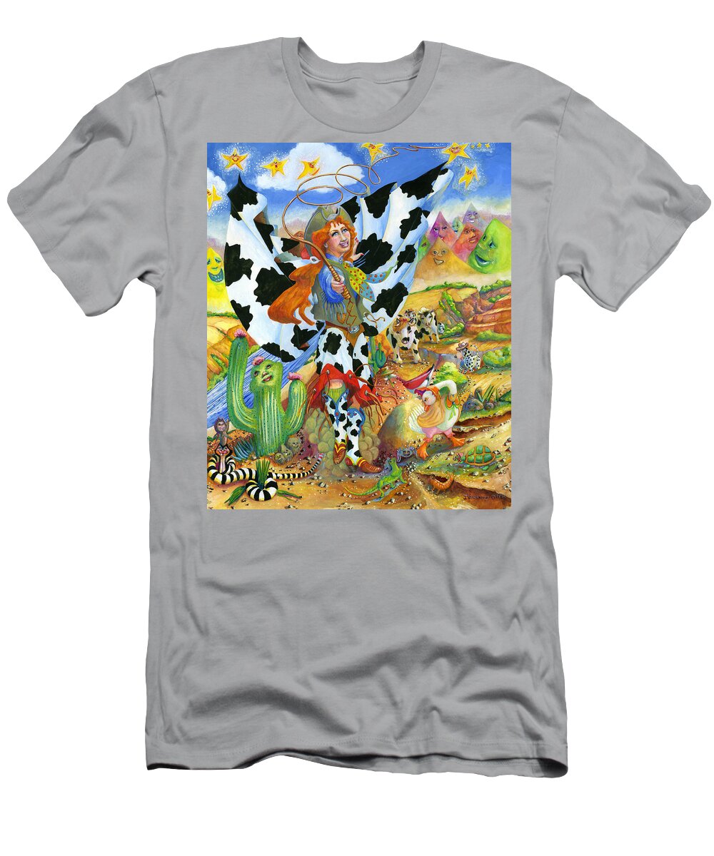 Cowgirl T-Shirt featuring the painting Cowgirl Angel of the West by Jacquelin L Vanderwood Westerman