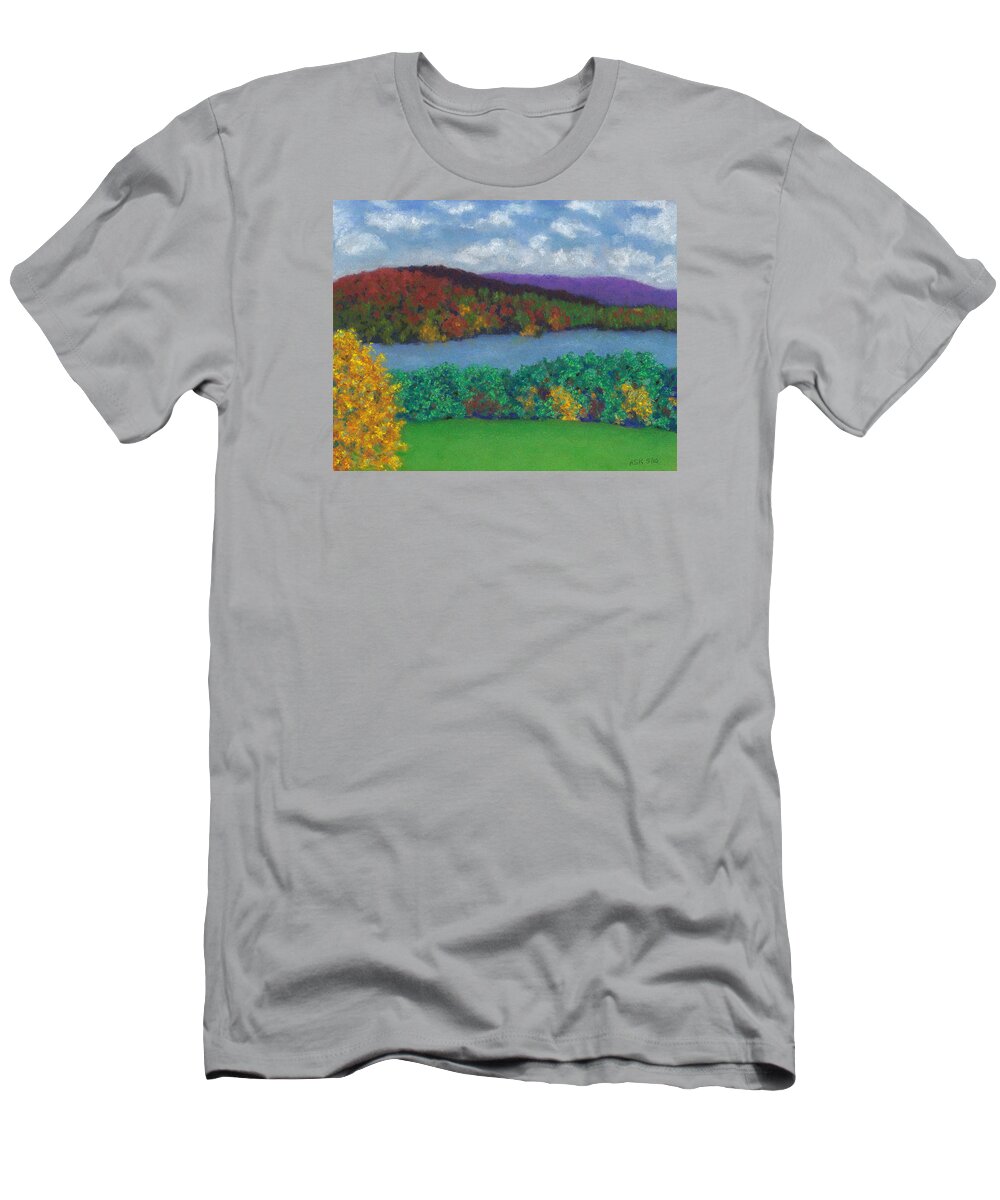 Landscape T-Shirt featuring the pastel Crisp Kripalu Morning by Anne Katzeff