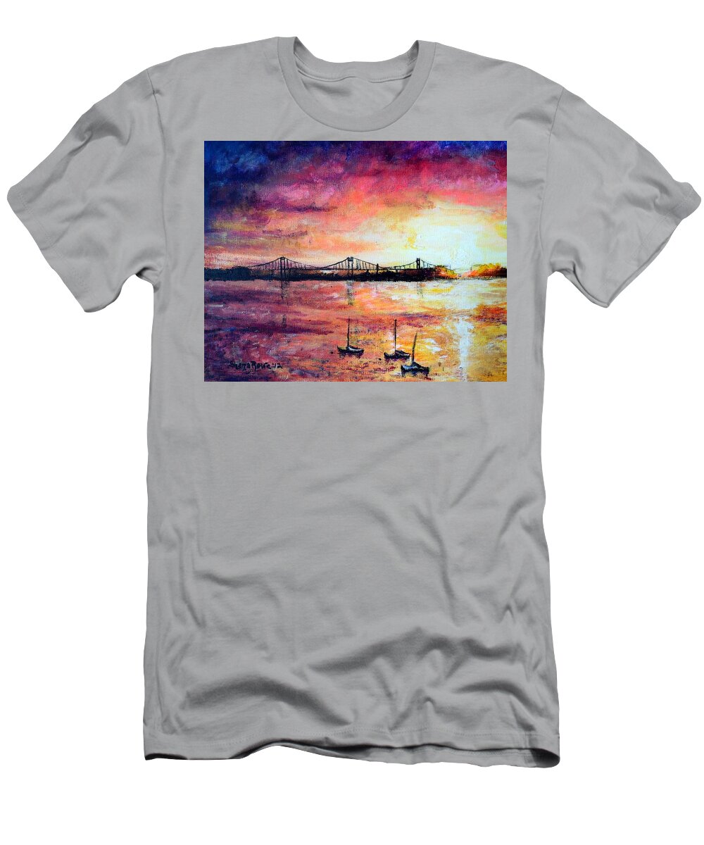 Bridge T-Shirt featuring the painting Down by the Bay by Shana Rowe Jackson