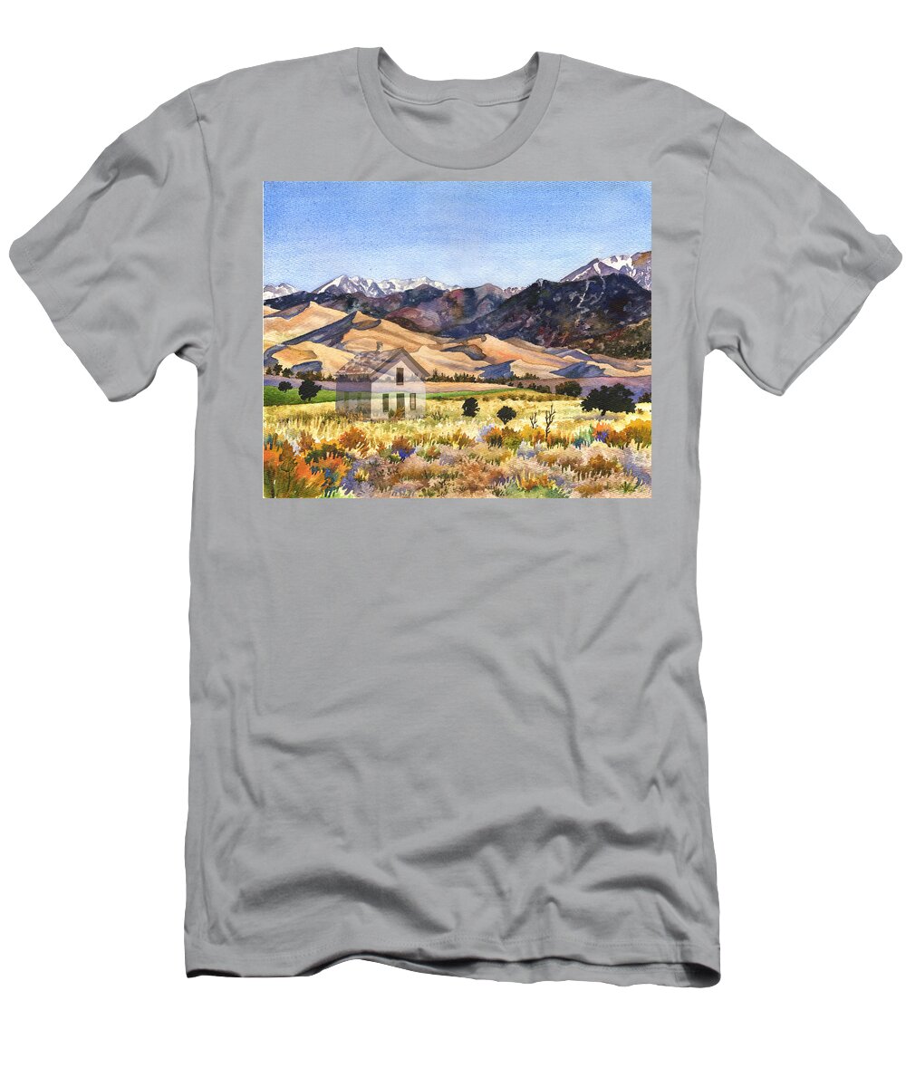 Sand Dunes T-Shirt featuring the painting Dust to Dust Sand Dunes by Anne Gifford
