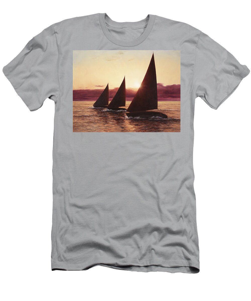 Sunset Prints T-Shirt featuring the painting Evening Sails by Diane Romanello