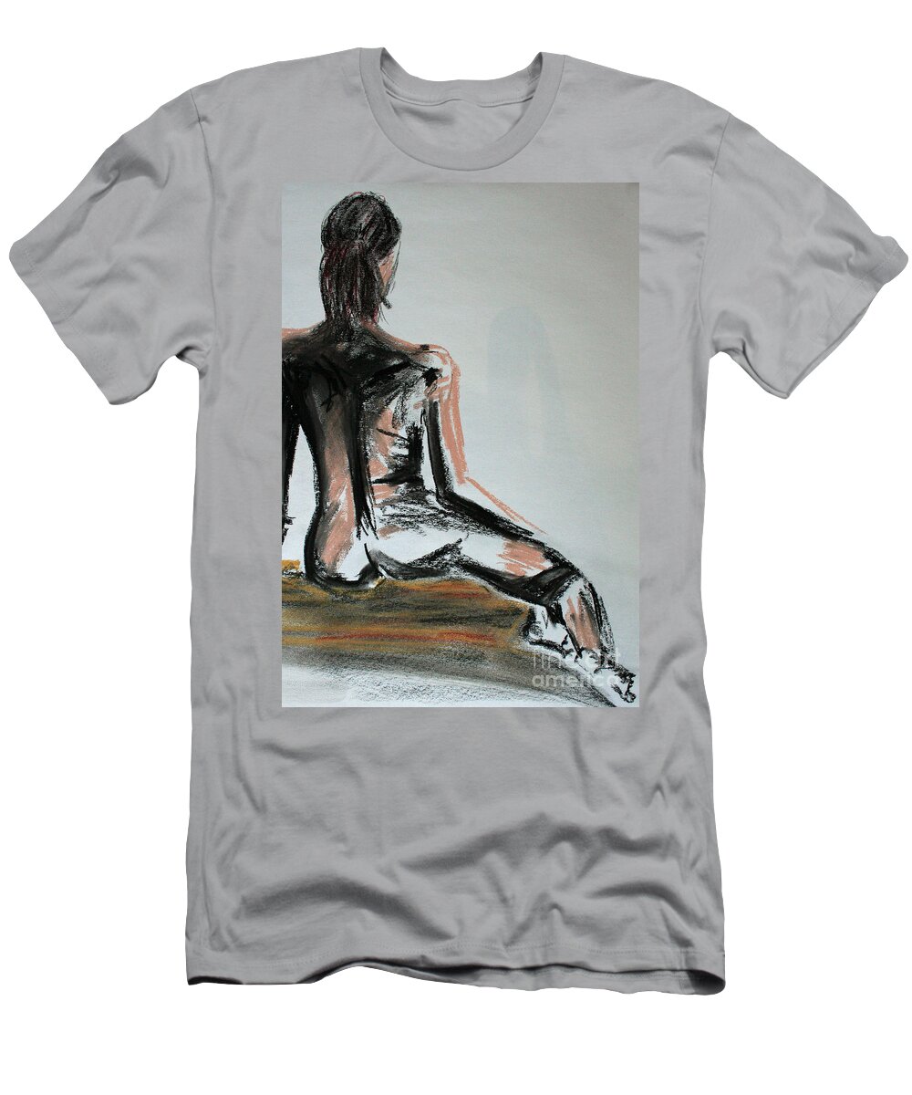 Female Nude T-Shirt featuring the drawing Female nude by Julie Lueders 
