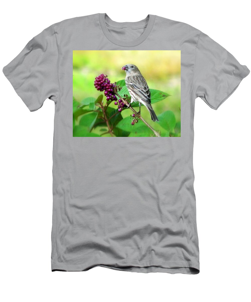 Nature T-Shirt featuring the photograph Finch Eating Beautyberry by Peggy Urban