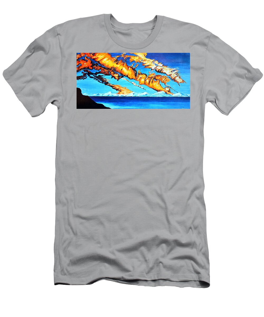 Sky T-Shirt featuring the painting Fire Clouds by Gregory Merlin Brown