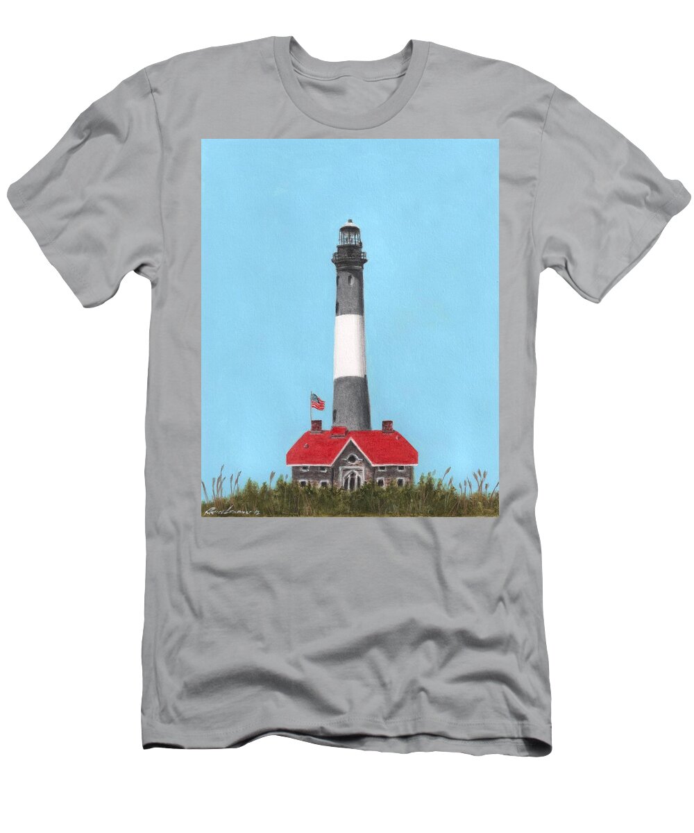 Bruce Lennon Lighthouse Beach Art Illustration Painting Summer Long Island New York T-Shirt featuring the painting Fire Island Lighthouse by Bruce Lennon