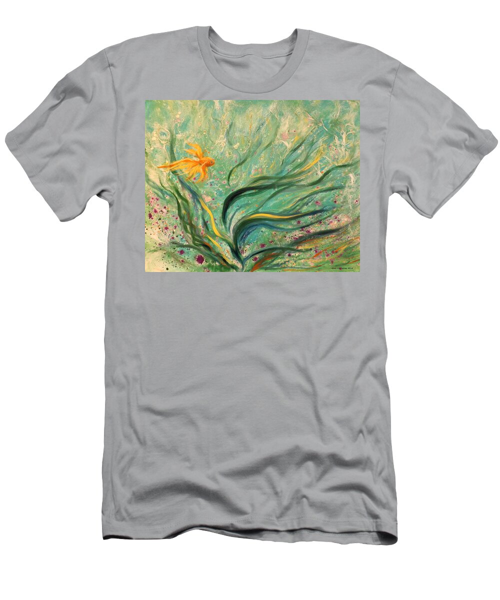 Fish T-Shirt featuring the painting Gold Fish 22 by Gina De Gorna