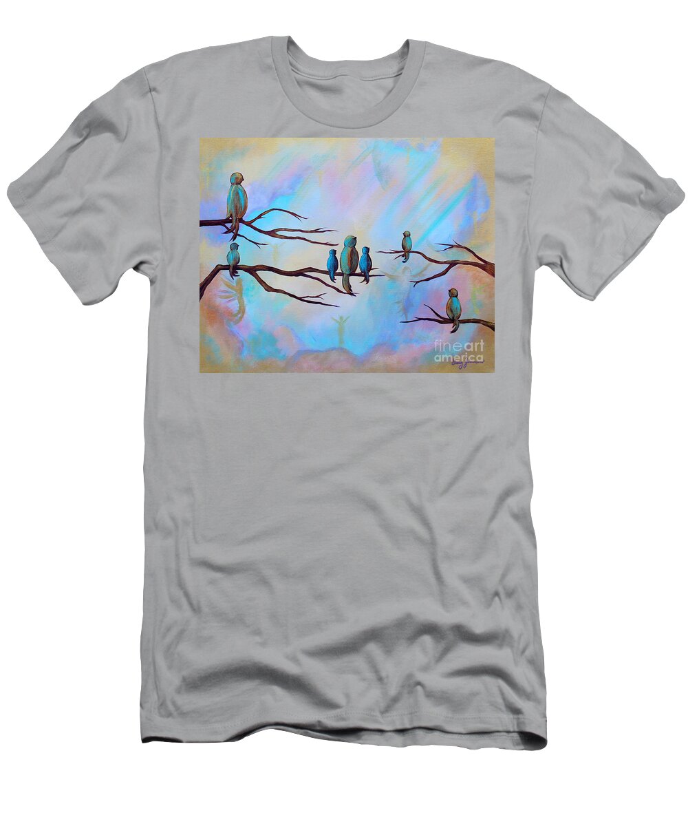 Birds T-Shirt featuring the painting Guardian Angels by Stacey Zimmerman