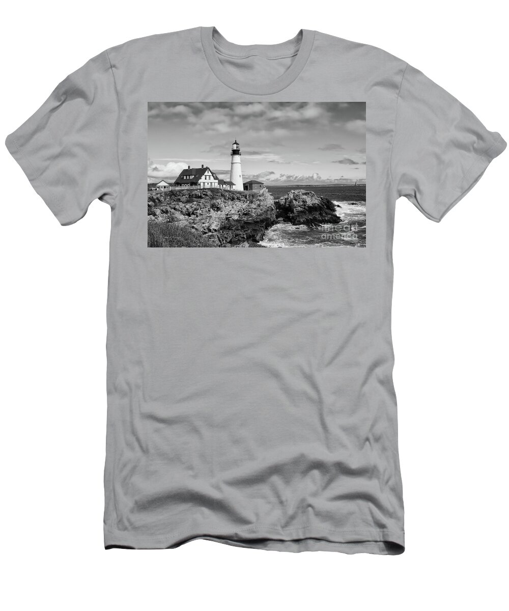 Lighthouse T-Shirt featuring the photograph Guarding Ship Safety bw by Sue Karski