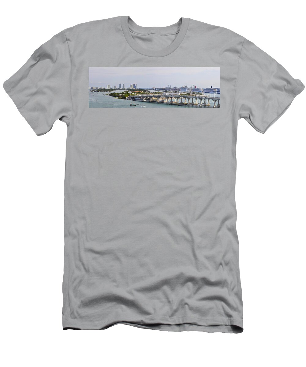 Miami Panorama T-Shirt featuring the photograph Miami port panorama by Dejan Jovanovic