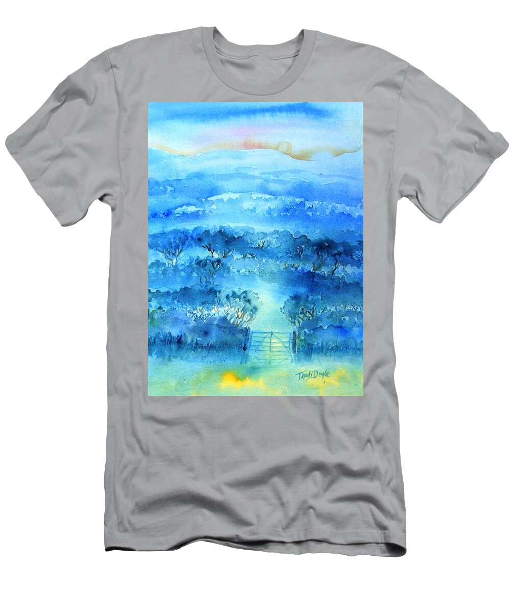 Mist T-Shirt featuring the painting Misty Morning Ireland by Trudi Doyle