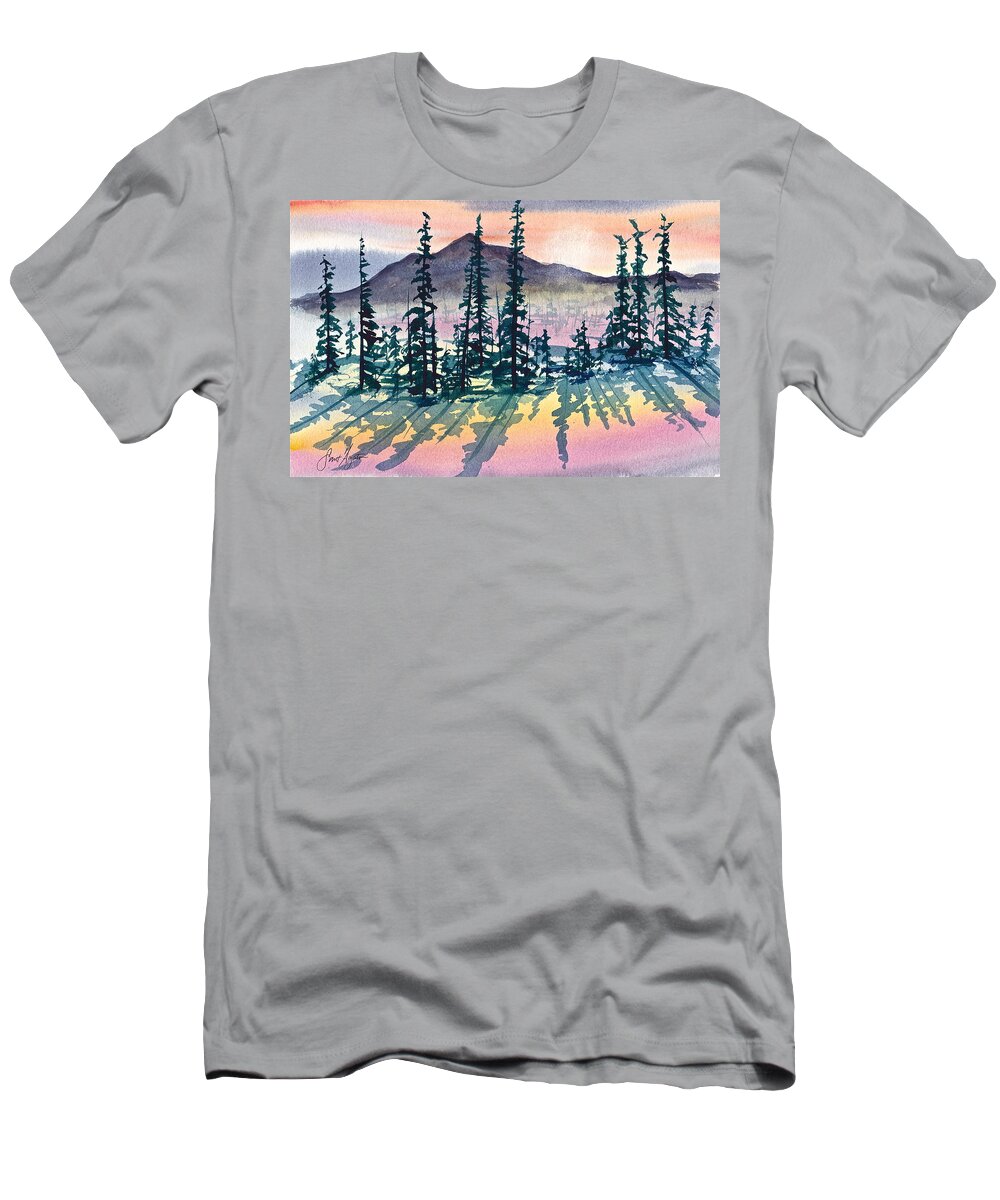 Mountains T-Shirt featuring the painting Mountain Sunrise by Frank SantAgata