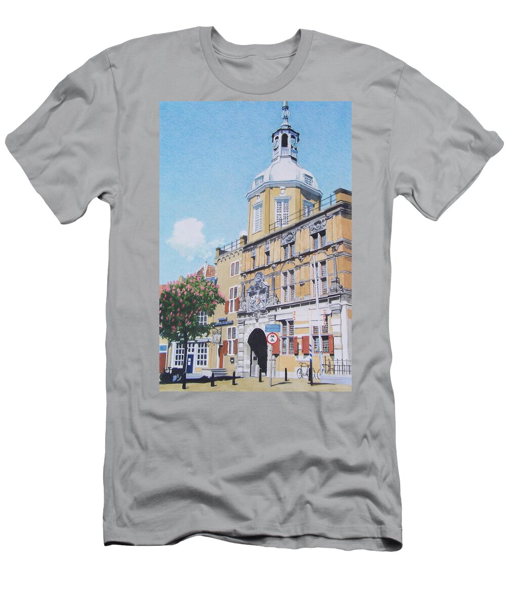 Blue T-Shirt featuring the mixed media Old Dutch Building in Dordrecht by Constance Drescher
