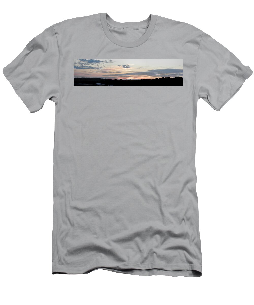 Panoramic T-Shirt featuring the photograph panoramic farm sunset in CT USA by Kim Galluzzo