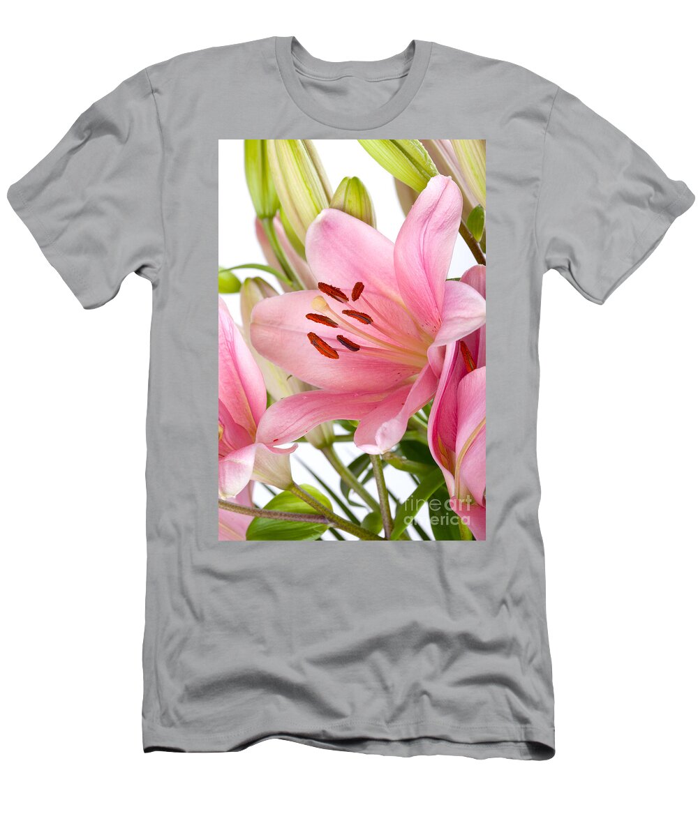 Lily T-Shirt featuring the photograph Pink Lilies 05 by Nailia Schwarz