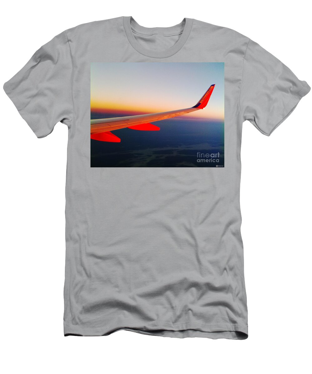 Airplane T-Shirt featuring the photograph Red Winged Flight by Lizi Beard-Ward