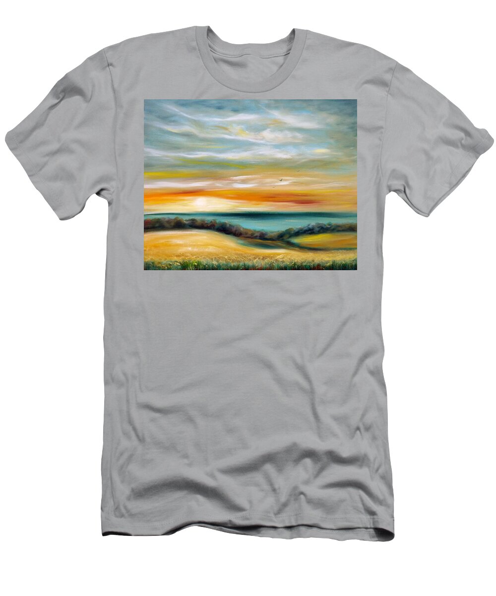 Sunset T-Shirt featuring the painting Sundown by Gina De Gorna