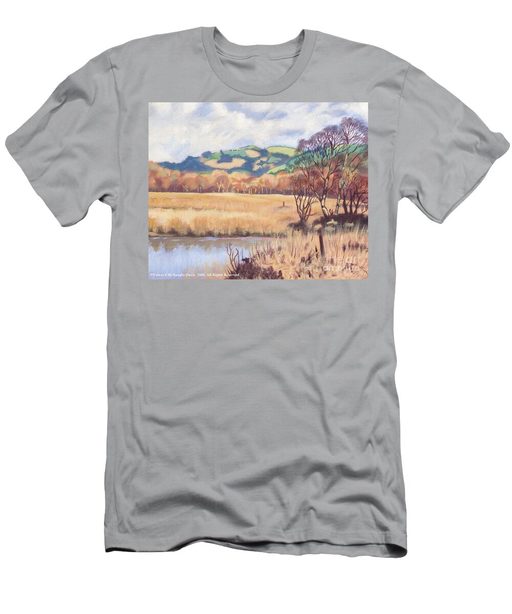 Cors Caron Nature Reserve Painting T-Shirt featuring the painting Cors Caron Nature Reserve Tregaron Painting by Edward McNaught-Davis