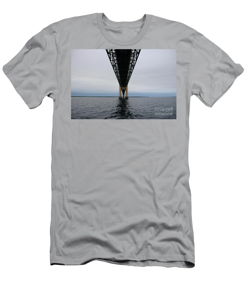 Bridge T-Shirt featuring the photograph Under The Mackinac Bridge by Ronald Grogan