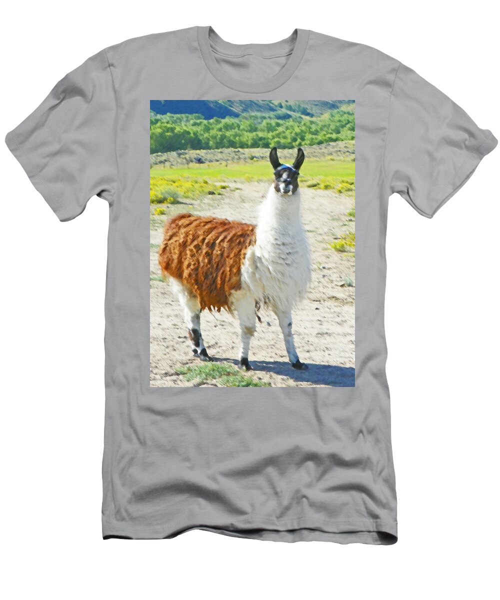 Expressive T-Shirt featuring the photograph Wyoming Llama - El Tuffo by Lenore Senior