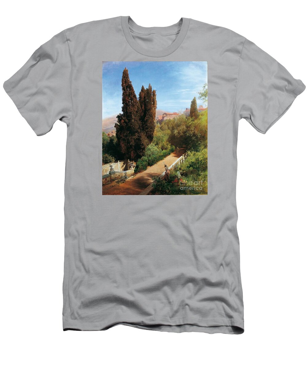 Oswald Achenbach T-Shirt featuring the painting Park Der Villa Dieste by MotionAge Designs