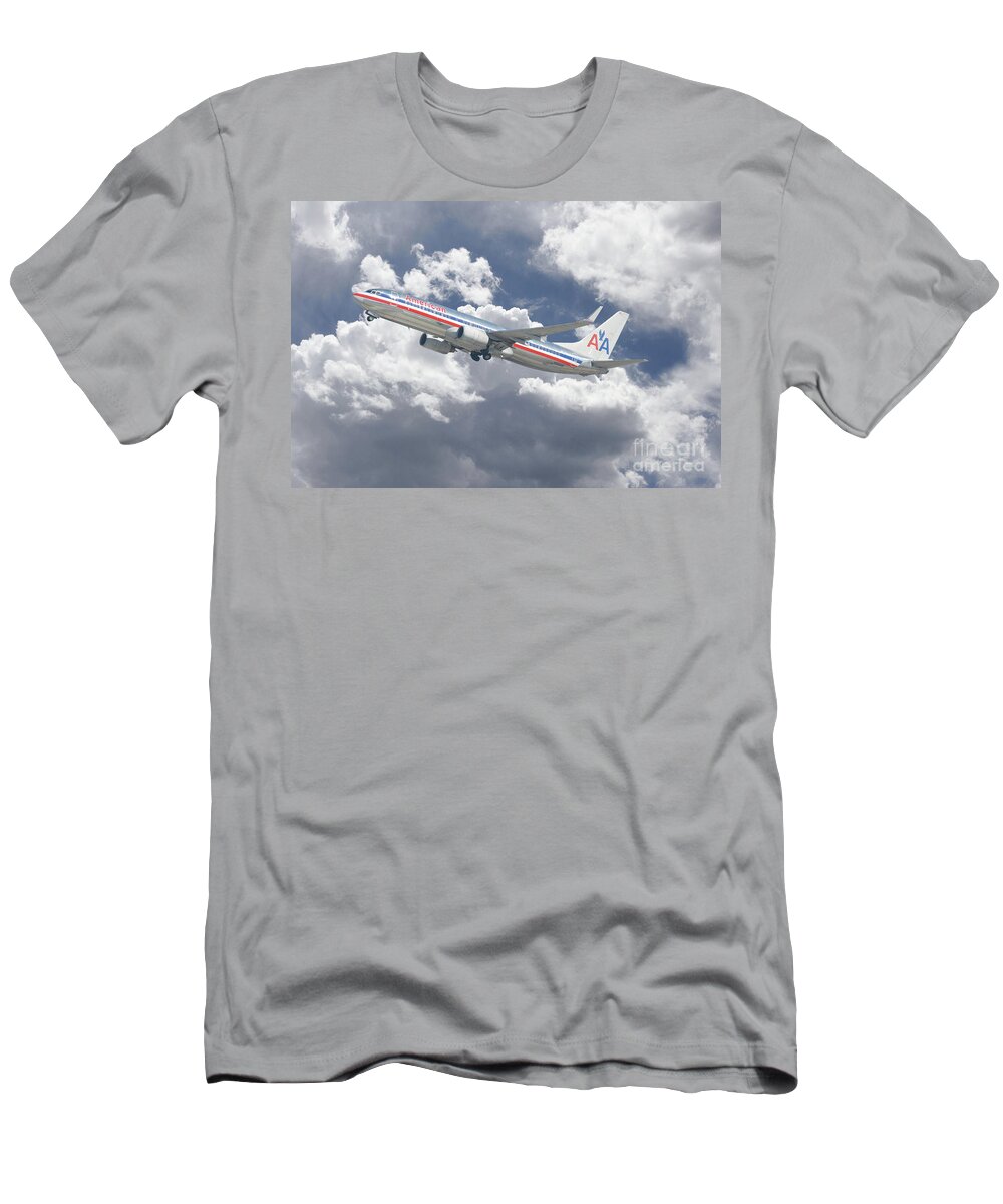 American Airlines T-Shirt featuring the digital art American Airlines Boeing 737 by Airpower Art