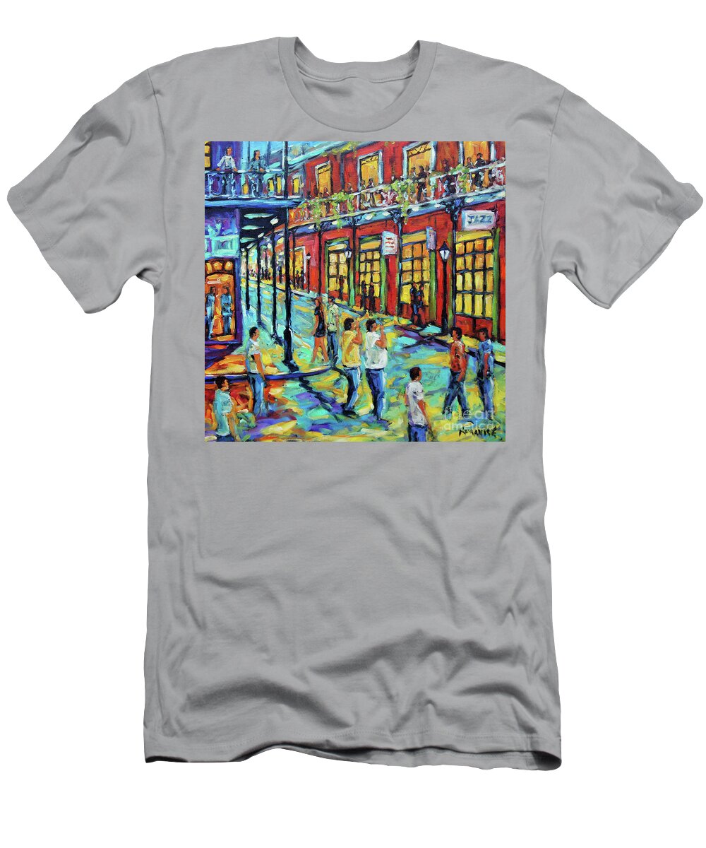 Aquebec T-Shirt featuring the painting Bourbon Street New Orleans by Prankearts #1 by Richard T Pranke
