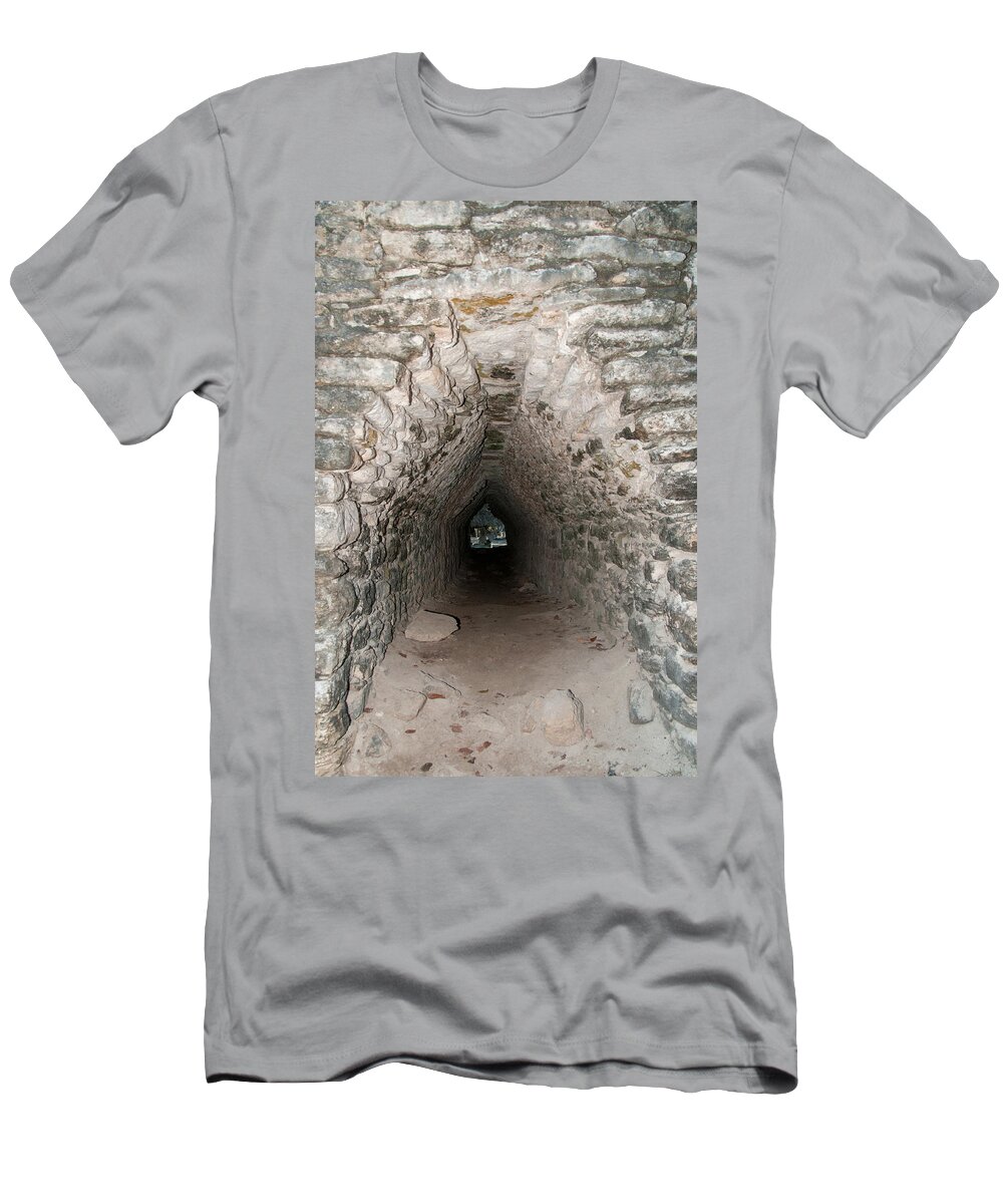 Mexico Quintana Roo T-Shirt featuring the digital art Corbeled Vault Passages in Grupo Coba At the Coba Ruins #1 by Carol Ailles
