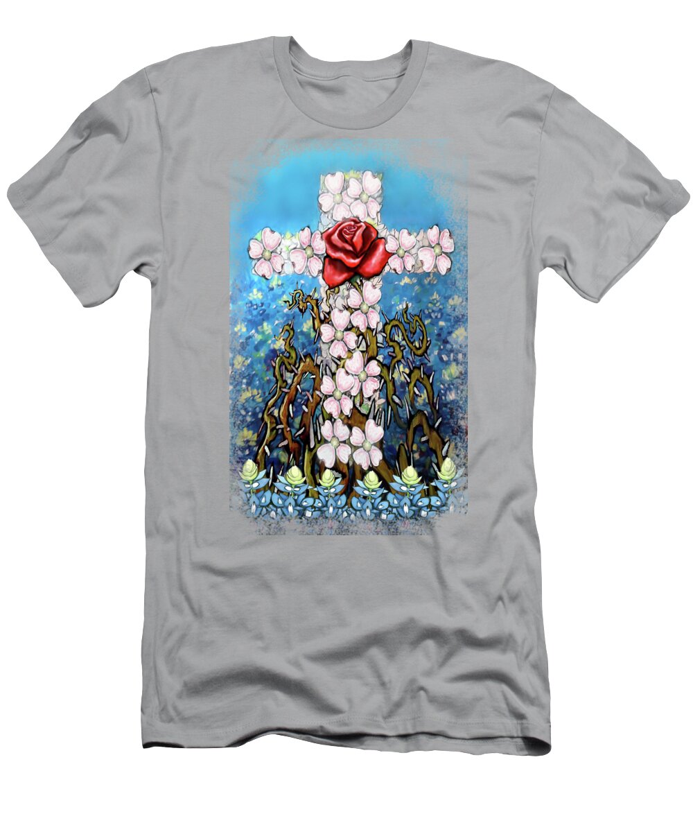 Cross T-Shirt featuring the digital art Cross of Flowers #1 by Kevin Middleton