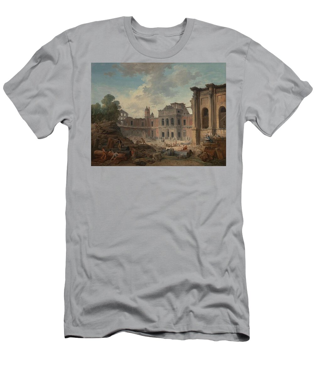 Hubert Robert T-Shirt featuring the painting Demolition of the Chateau of Meudon by Hubert Robert