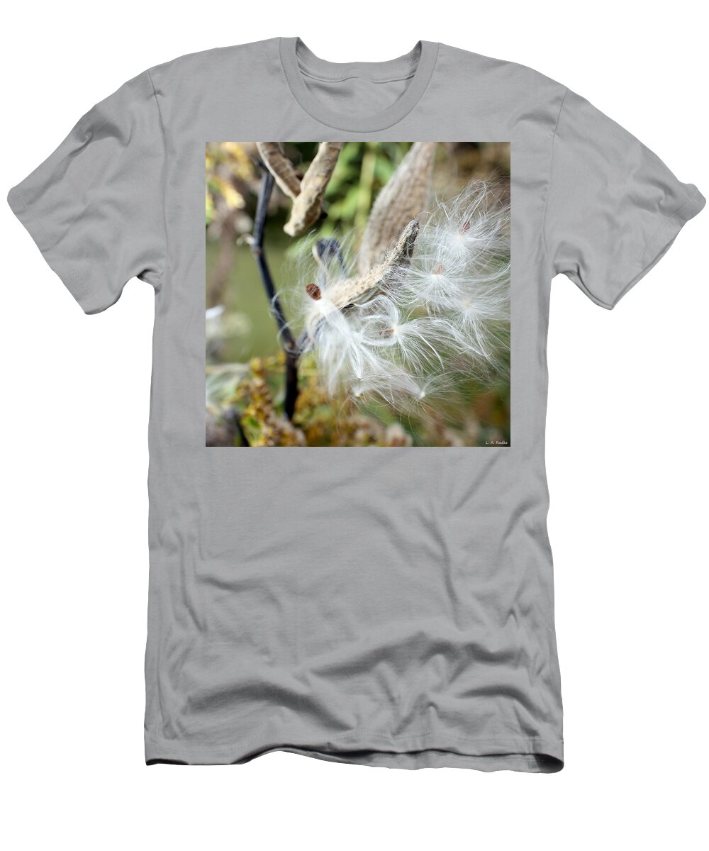 Lauren Radke T-Shirt featuring the photograph Flight of the Milkweed #1 by Lauren Radke