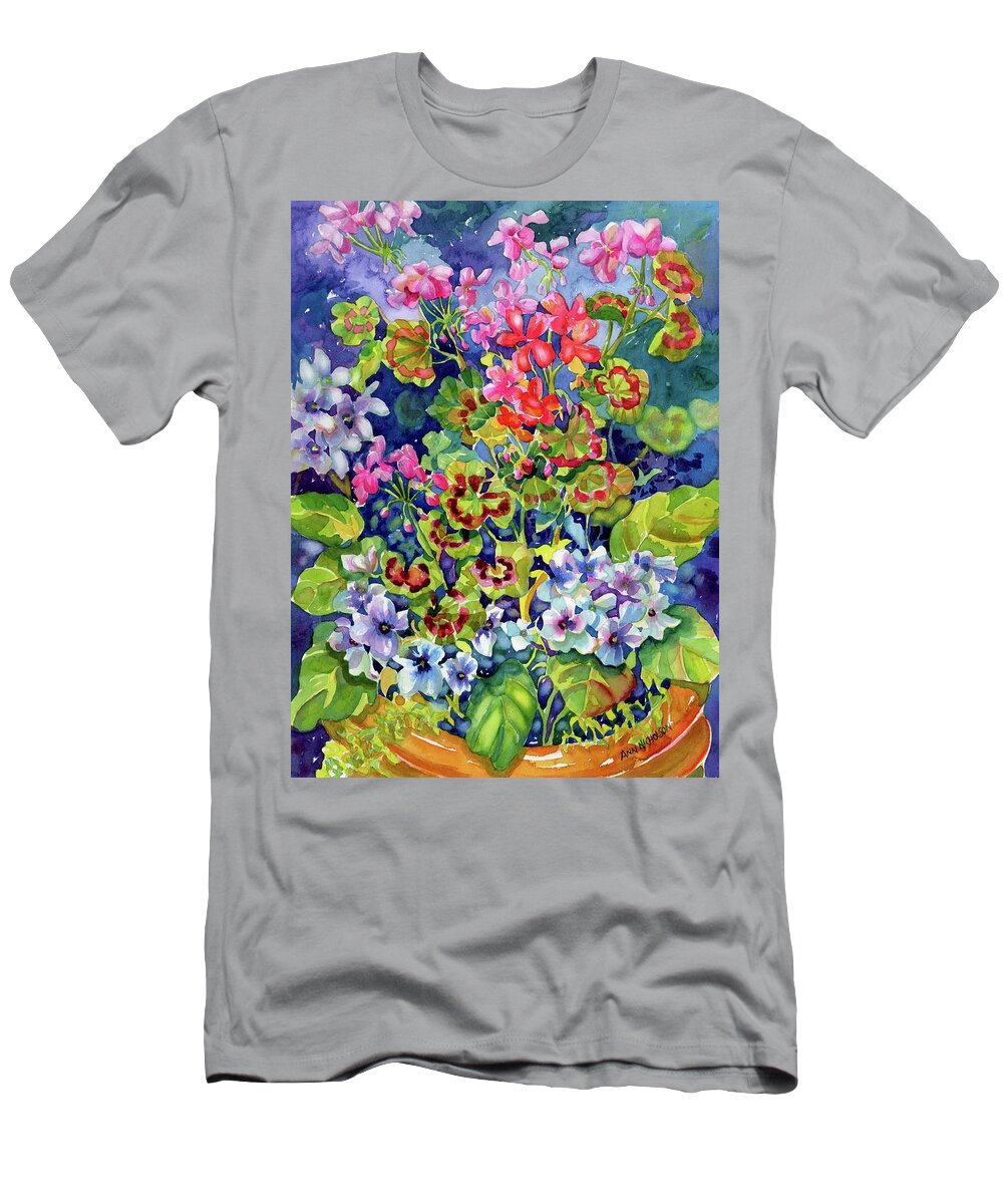 Watercolor T-Shirt featuring the painting Geranium II #1 by Ann Nicholson