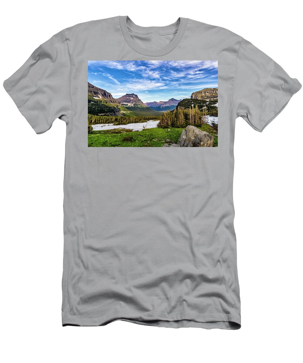 Glacier National Park T-Shirt featuring the photograph Glacier Nation Park at Logan Pass #1 by Donald Pash