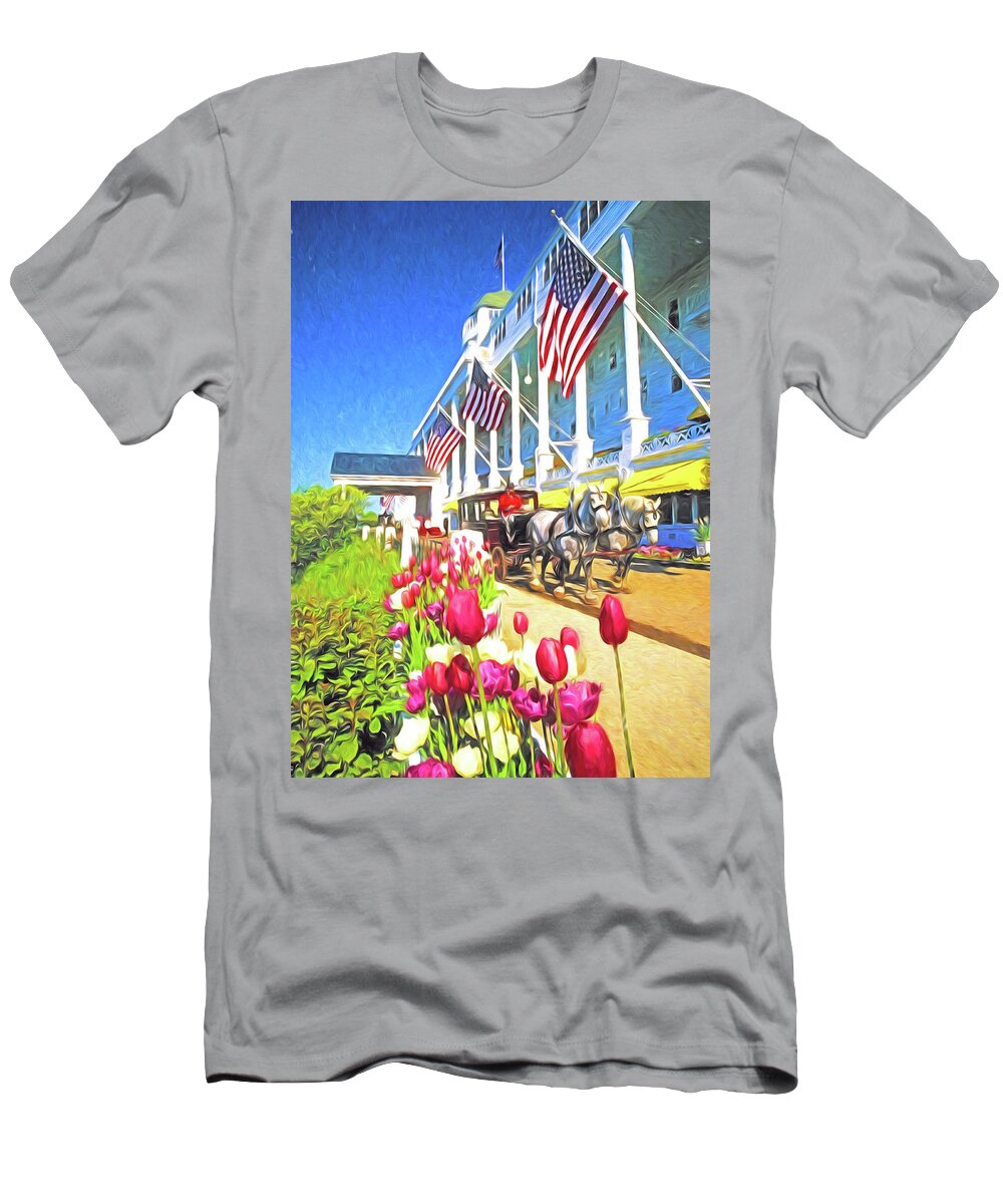 Michigan T-Shirt featuring the digital art Grand Hotel Carriage #1 by Dennis Cox