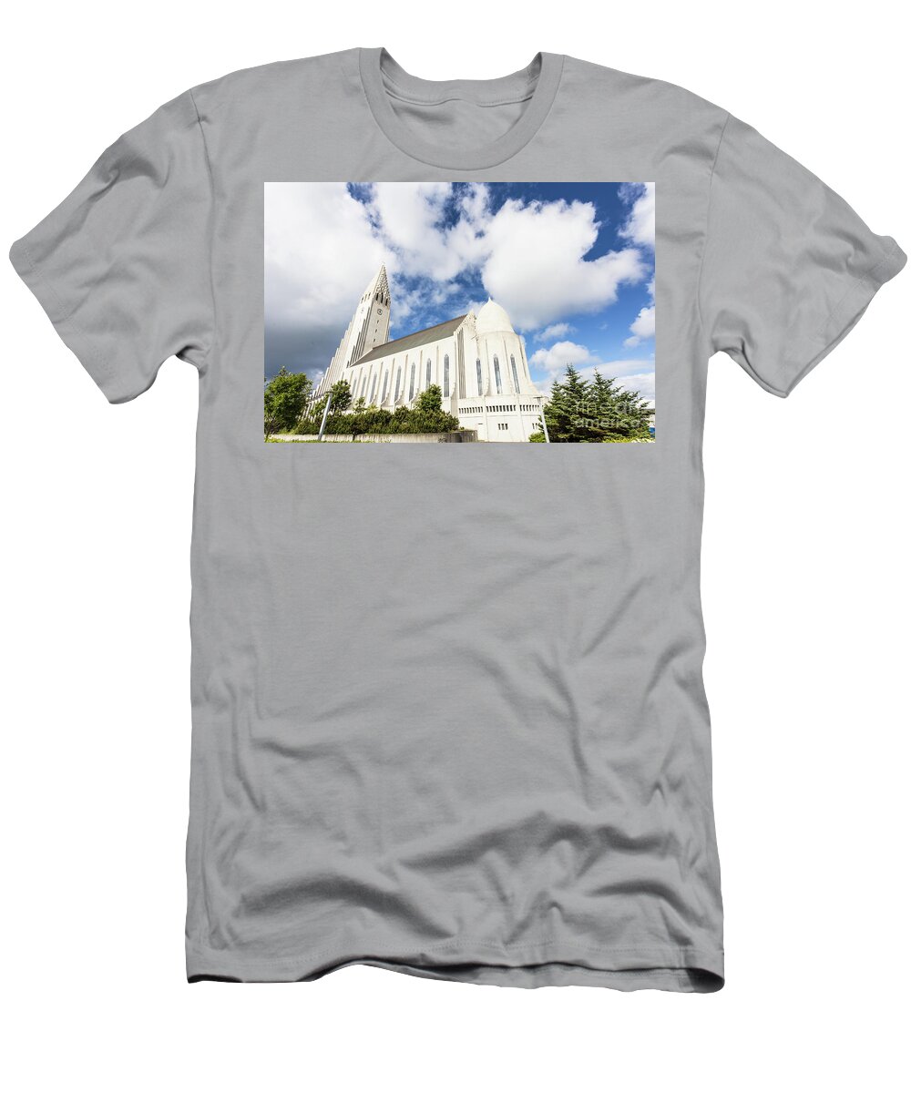 Capital Cities T-Shirt featuring the photograph Hallgrimskirkja church in Reykjavik #1 by Didier Marti