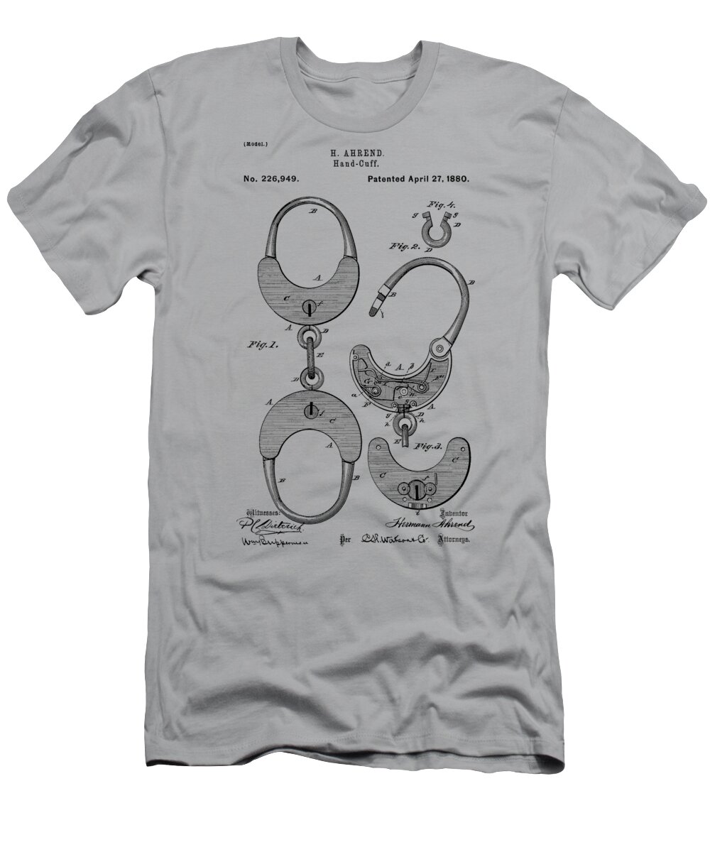Hand Cuff T-Shirt featuring the photograph Hand cuff Patent 1880 #2 by Chris Smith