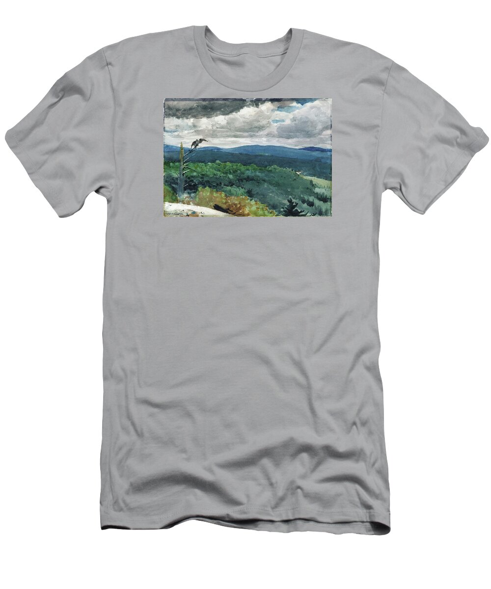 Winslow Homer T-Shirt featuring the drawing Hilly Landscape by Winslow Homer